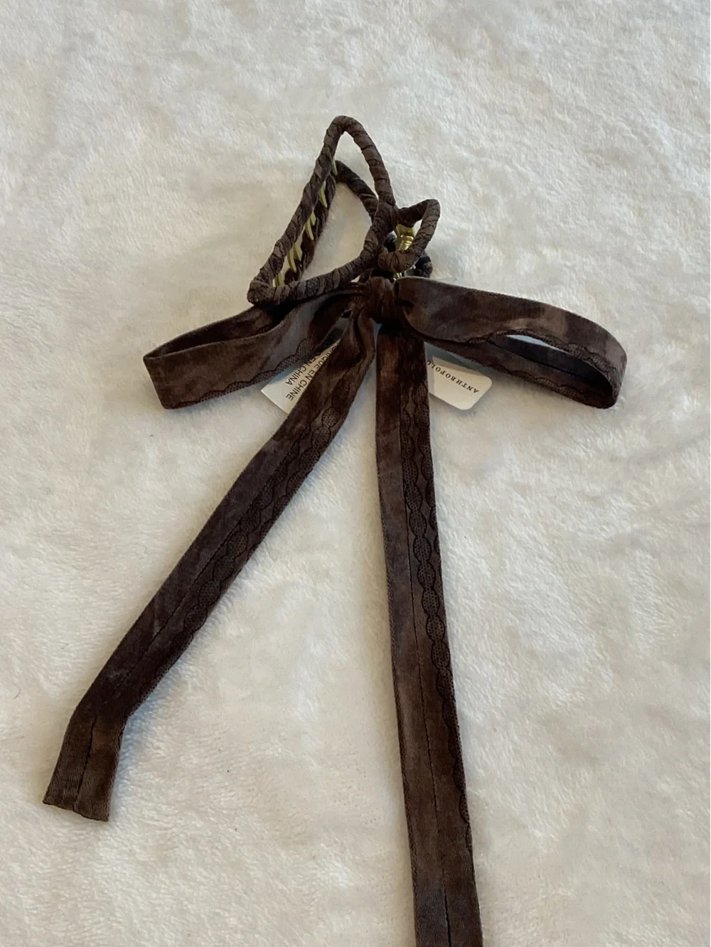 Anthropologie Velvet Bow Hair Claw Clip New Brown Velvet